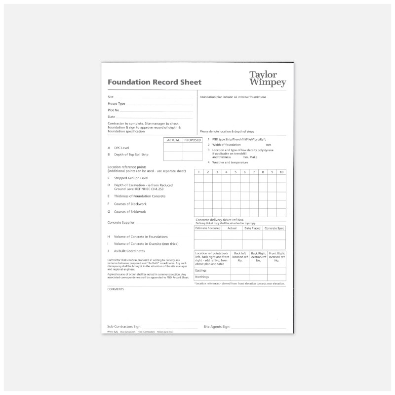 Foundation Record Sheet 