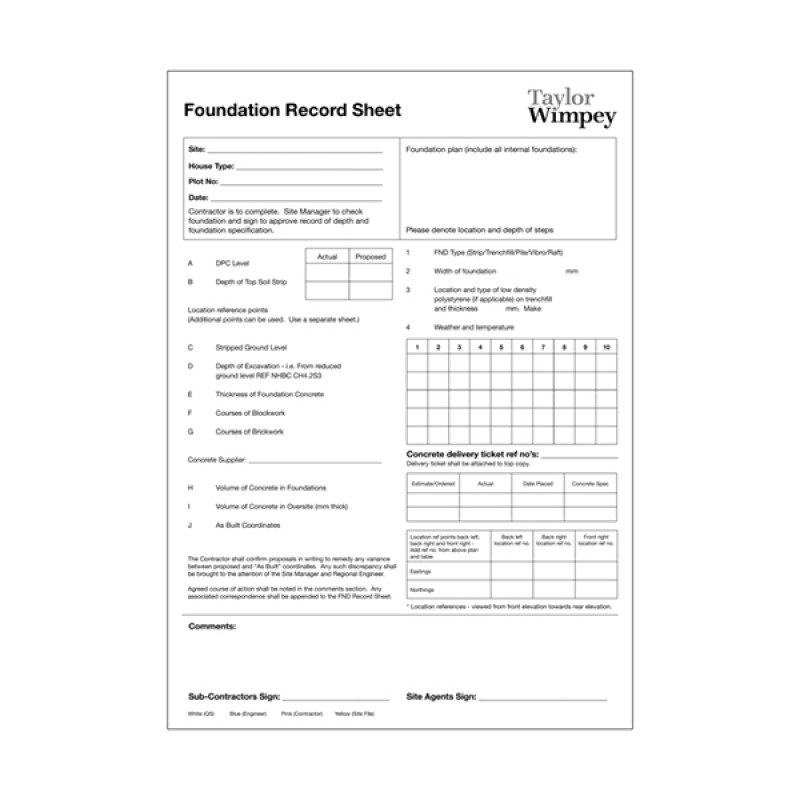 Foundation Record Sheet - A4